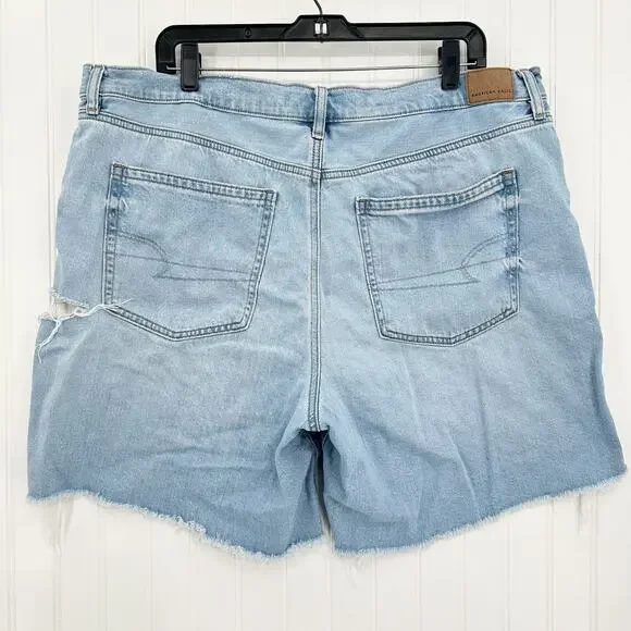 American Eagle Shorts 20 90s Boyfriend Bermuda Blue Denim Distressed Grunge - Picture 2 of 9